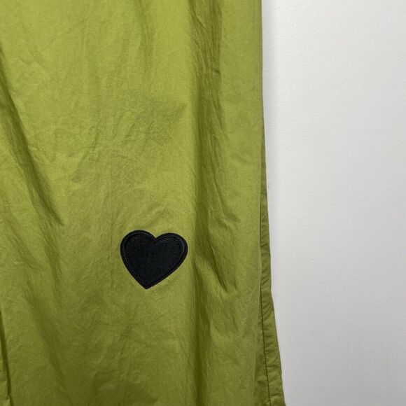 TOCCIN Palazzo Pants Womens XS Green Wide Leg Pockets 100% Cotton Heart Patch - Picture 4 of 10